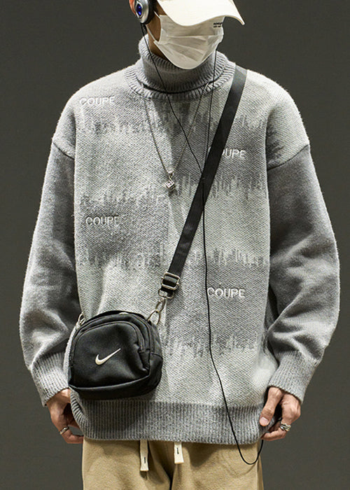 Stylish Grey Embroideried Patchwork Knit Sweaters Winter Rj041