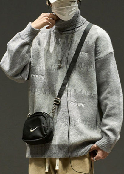 Stylish Grey Embroideried Patchwork Knit Sweaters Winter Rj041