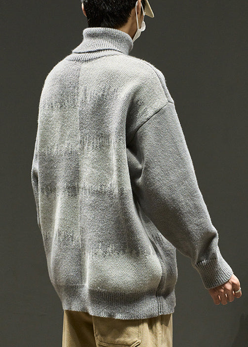 Stylish Grey Embroideried Patchwork Knit Sweaters Winter Rj041