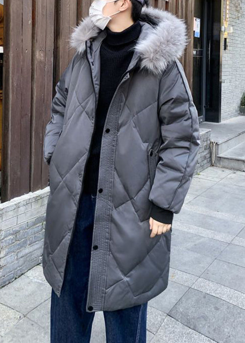 Stylish Grey Fur Collar Pockets Duck Down Down Coats Winter Rj015