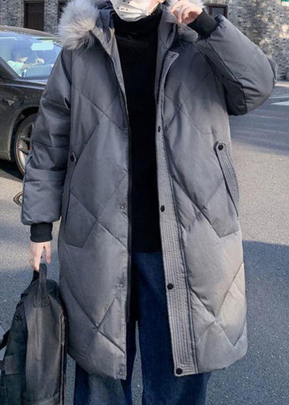 Stylish Grey Fur Collar Pockets Duck Down Down Coats Winter Rj015