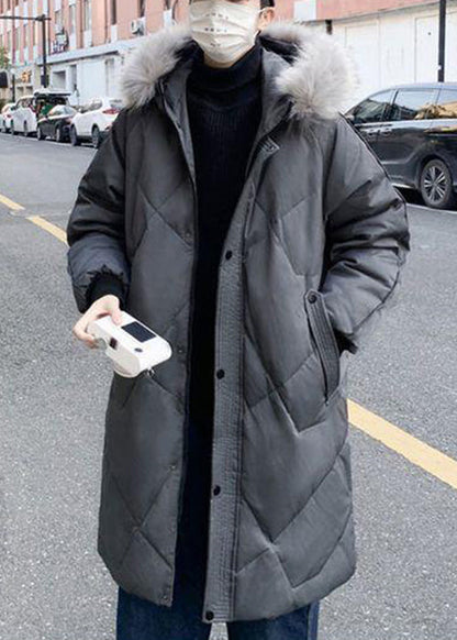 Stylish Grey Fur Collar Pockets Duck Down Down Coats Winter Rj015