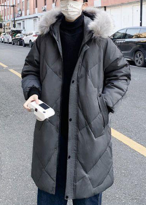 Stylish Grey Fur Collar Pockets Duck Down Down Coats Winter Rj015