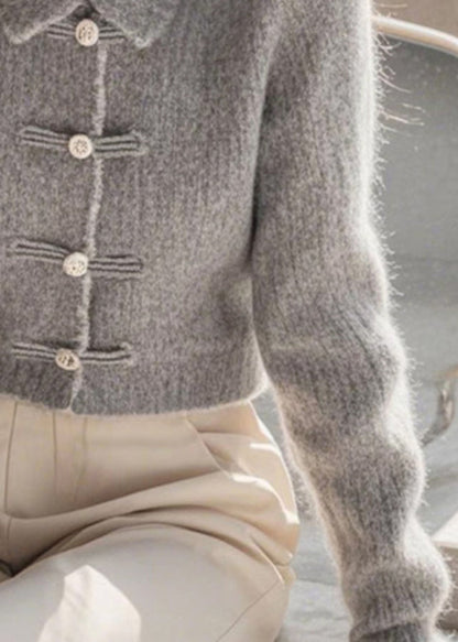 Stylish Grey Peter Pan Collar Button Knit Sweaters Spring Tf037
