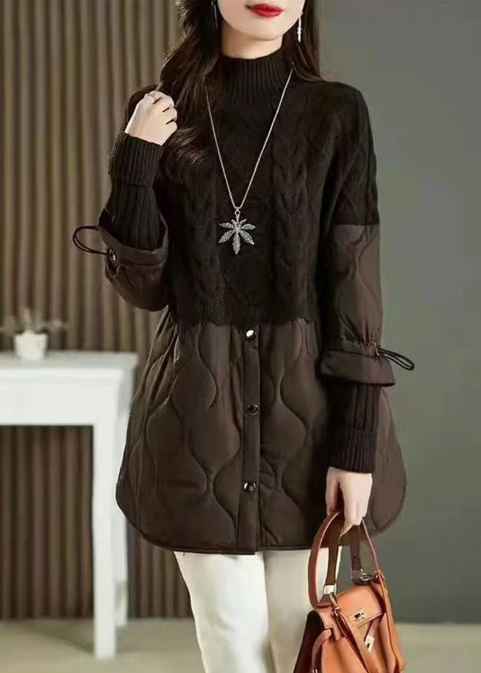 Stylish Khaki High Neck Thick Patchwork Knit Sweaters Fall Ql045