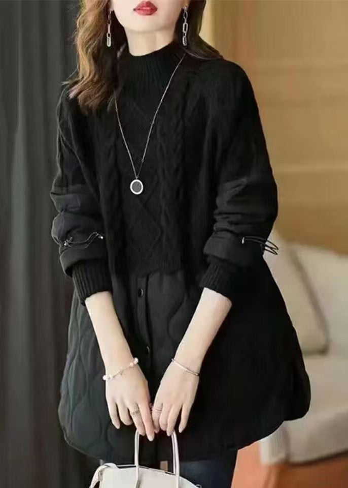 Stylish Khaki High Neck Thick Patchwork Knit Sweaters Fall Ql045