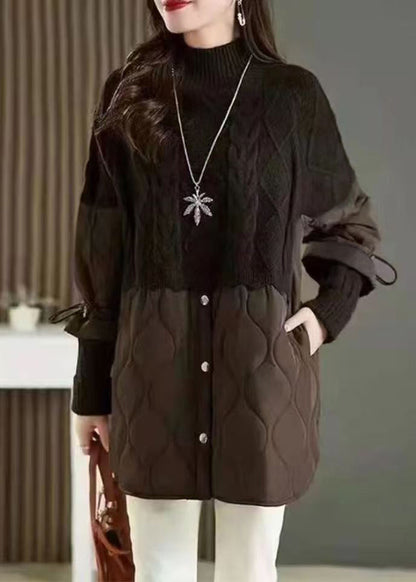 Stylish Khaki High Neck Thick Patchwork Knit Sweaters Fall Ql045