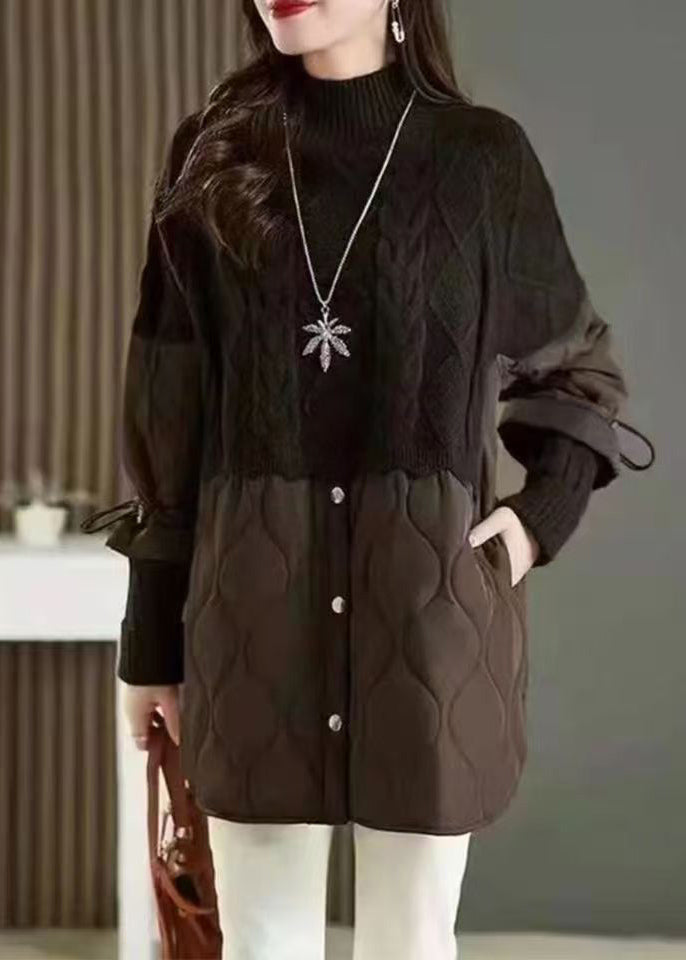 Stylish Khaki High Neck Thick Patchwork Knit Sweaters Fall Ql045