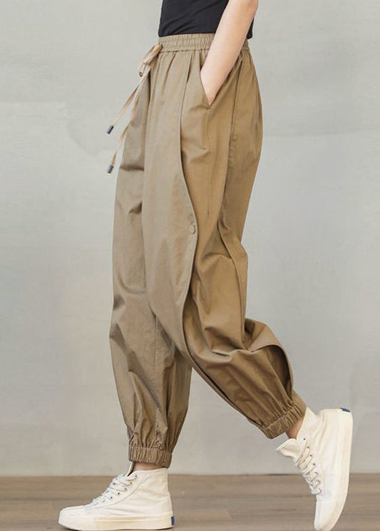Stylish Khaki Oversized Patchwork Cotton Harem Pants Spring Ly0903