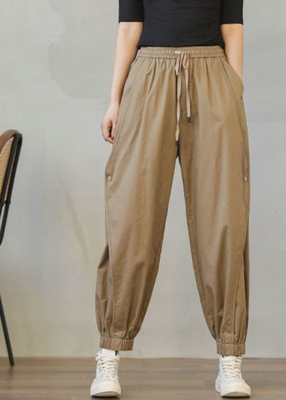Stylish Khaki Oversized Patchwork Cotton Harem Pants Spring Ly0903