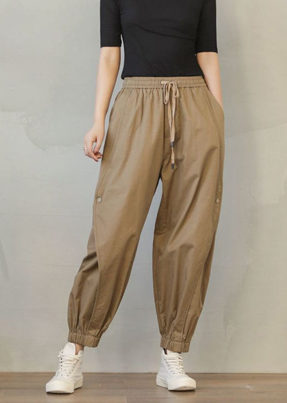 Stylish Khaki Oversized Patchwork Cotton Harem Pants Spring Ly0903