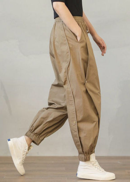 Stylish Khaki Oversized Patchwork Cotton Harem Pants Spring Ly0903