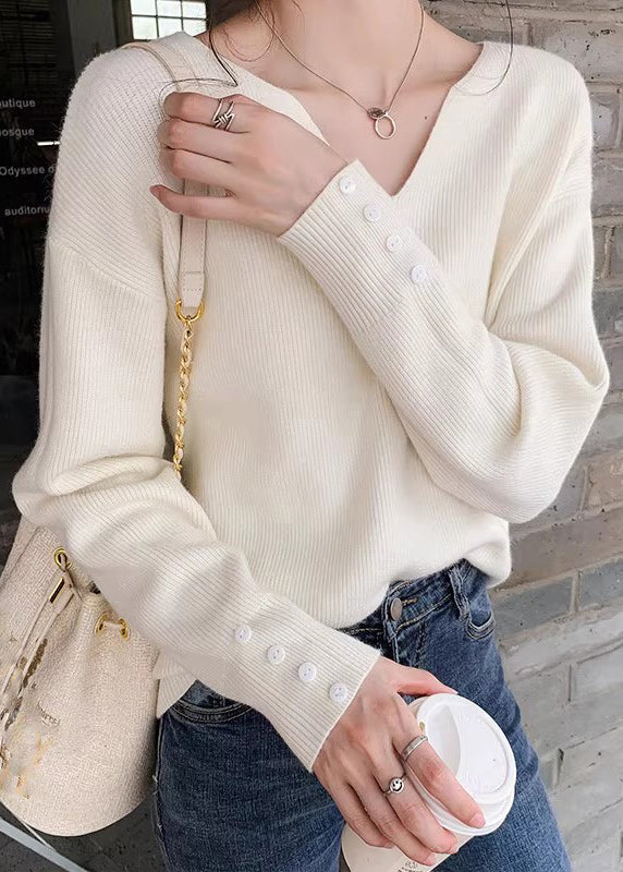 Stylish Khaki V Neck Knit Sweater Spring Tf002