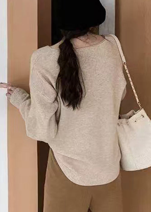 Stylish Khaki V Neck Knit Sweater Spring Tf002