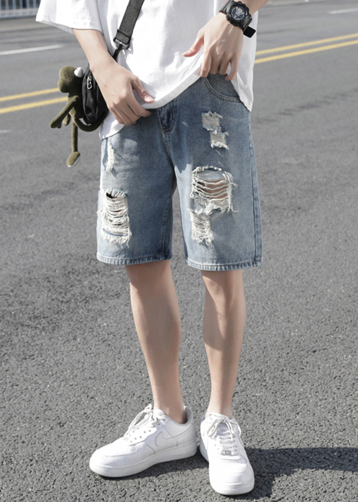 Stylish Light Blue Hole High Waist Denim Shorts Summer Yl029