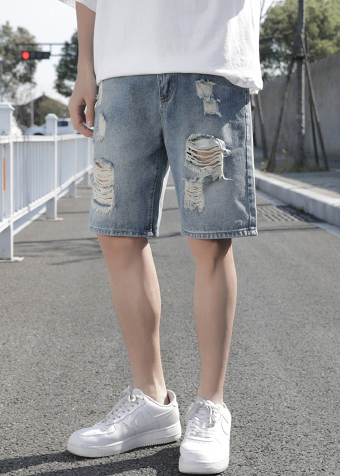 Stylish Light Blue Hole High Waist Denim Shorts Summer Yl029
