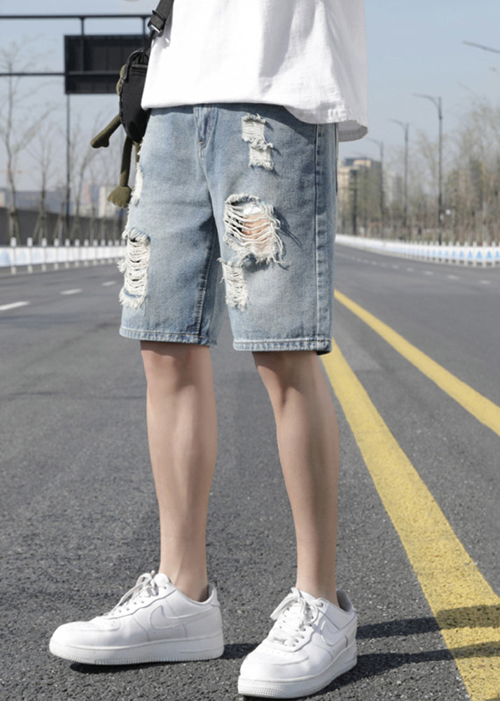 Stylish Light Blue Hole High Waist Denim Shorts Summer Yl029