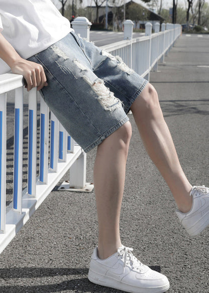 Stylish Light Blue Hole High Waist Denim Shorts Summer Yl029