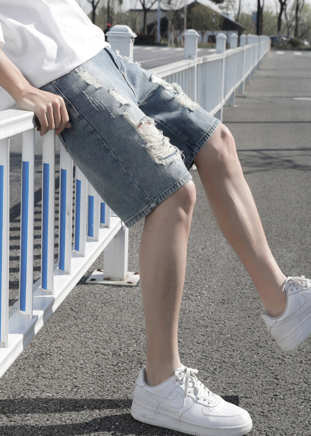 Stylish Light Blue Hole High Waist Denim Shorts Summer Yl029