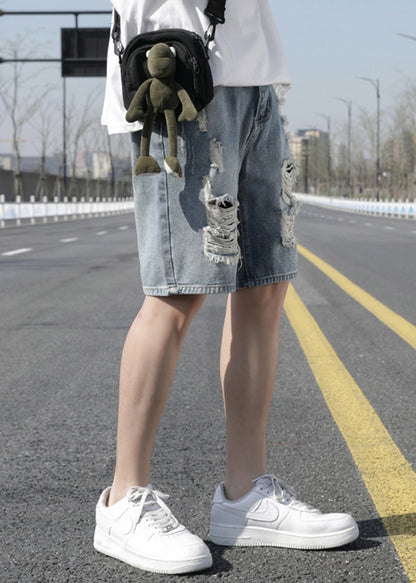 Stylish Light Blue Hole High Waist Denim Shorts Summer Yl029