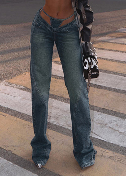 Stylish Navy Patchwork Denim Pants Spring Yp008