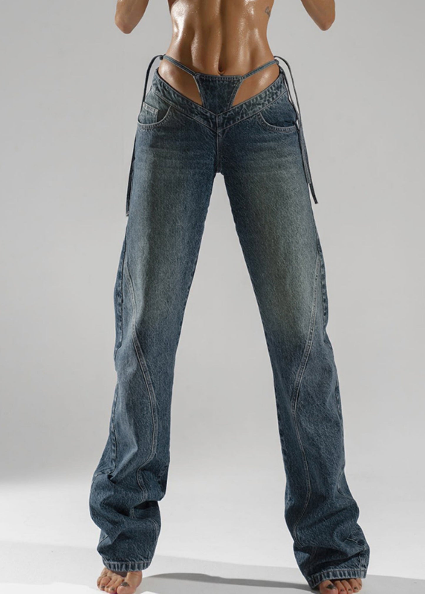 Stylish Navy Patchwork Denim Pants Spring Yp008