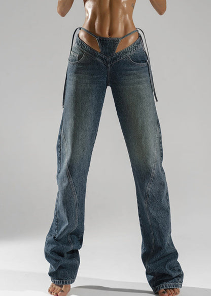 Stylish Navy Patchwork Denim Pants Spring Yp008