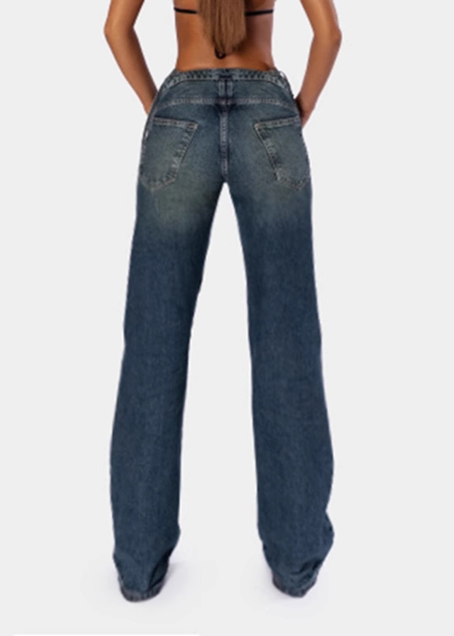Stylish Navy Patchwork Denim Pants Spring Yp008