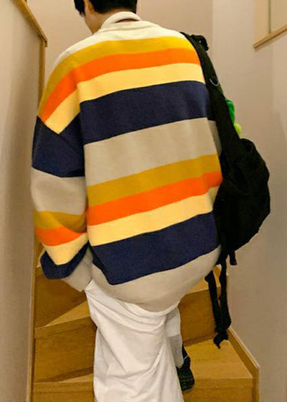 Stylish Navy Striped Embroideried Knit Sweater Fall Qh030
