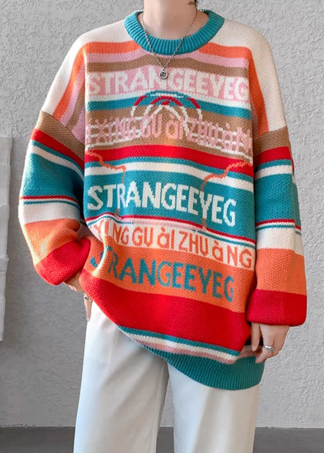 Stylish Orange O Neck Striped Knit Sweaters Winter Rc032