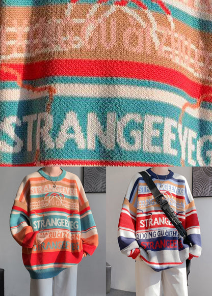 Navy Letter Patchwork Knit Sweater O Neck Winter Rc033