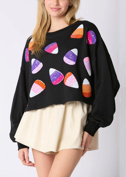 Stylish Orange Sequins Patchwork Cotton Sweatshirt Fall Ae1033