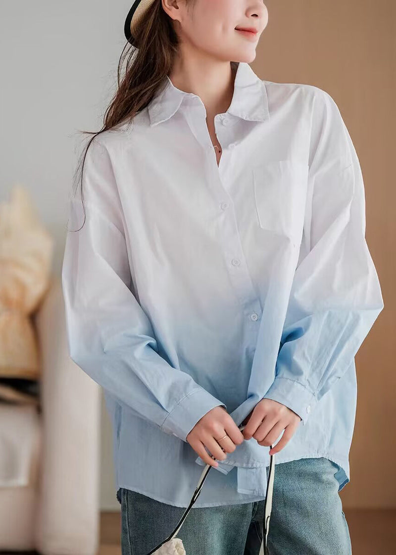 Stylish Pink Gradient Peter Pan Collar Cotton Blouse Top Spring Ti032