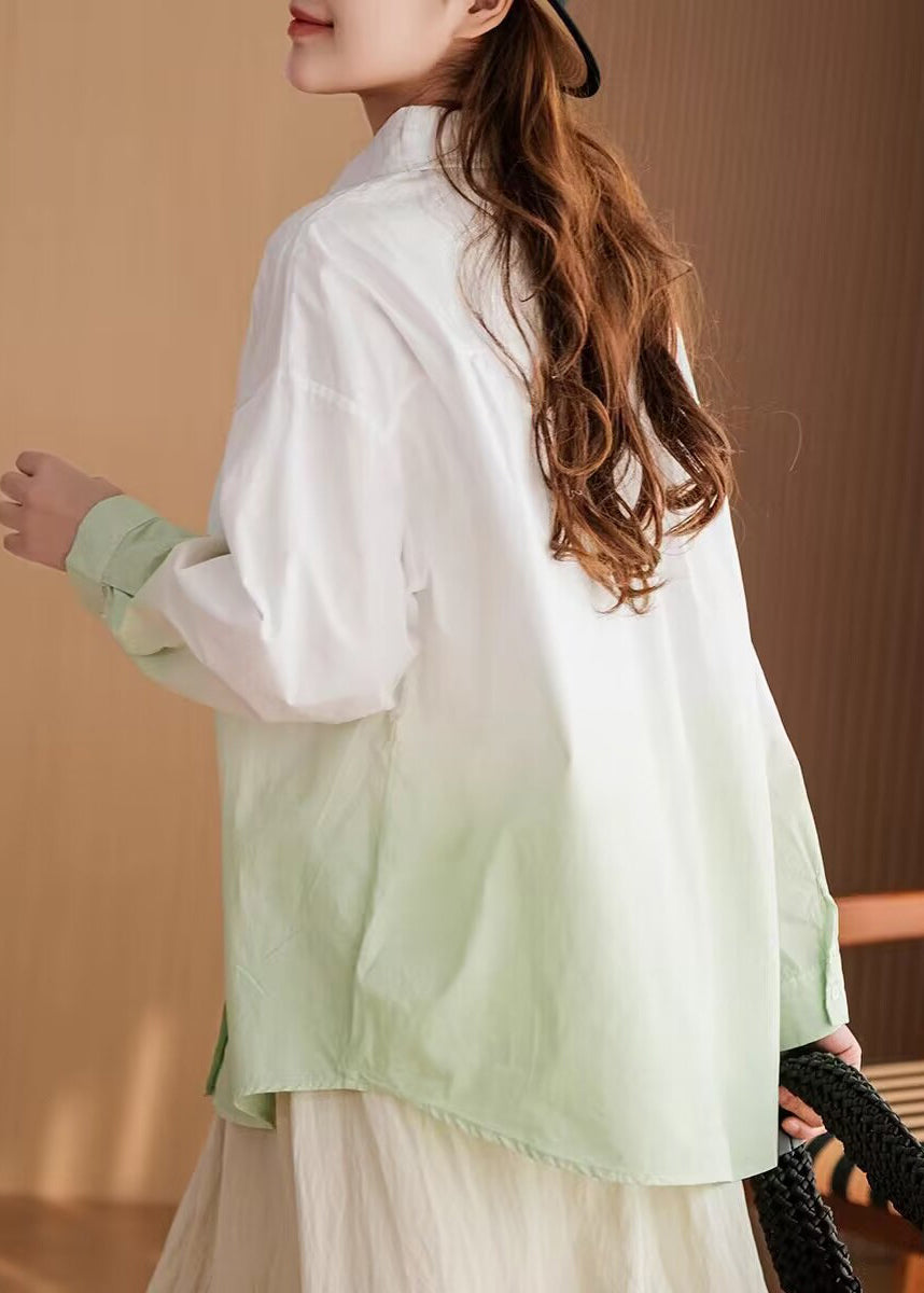 Stylish Pink Gradient Peter Pan Collar Cotton Blouse Top Spring Ti032