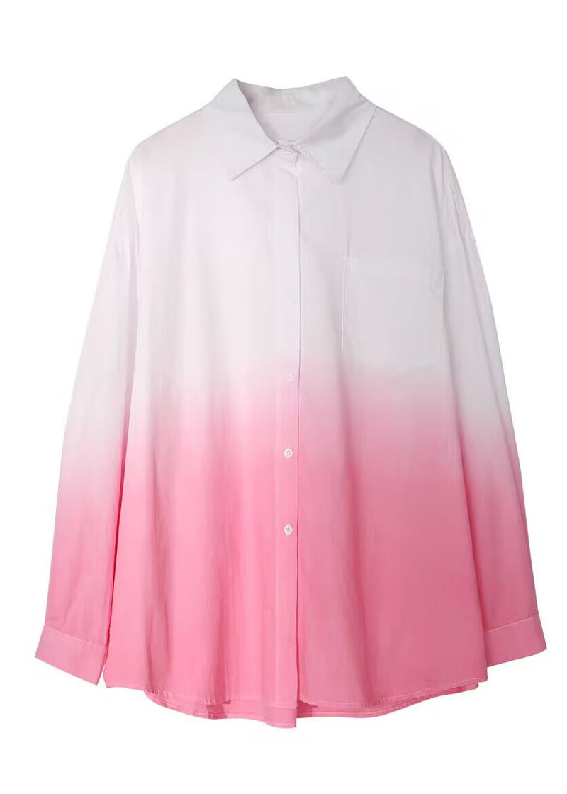 Stylish Pink Gradient Peter Pan Collar Cotton Blouse Top Spring Ti032