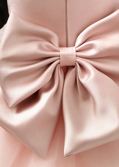 Stylish Pink Pearl Patchwork Bow Tulle Maxi Dresses Summer Ys005