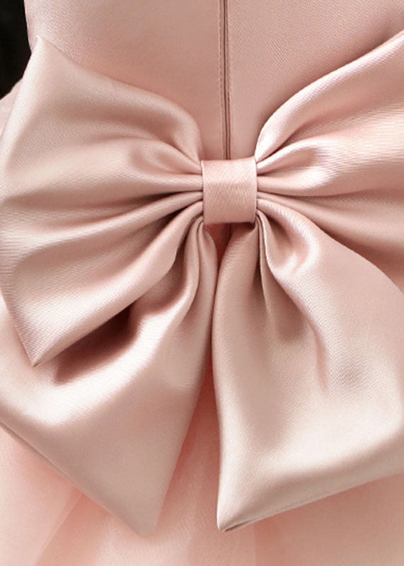 Stylish Pink Pearl Patchwork Bow Tulle Maxi Dresses Summer Ys005