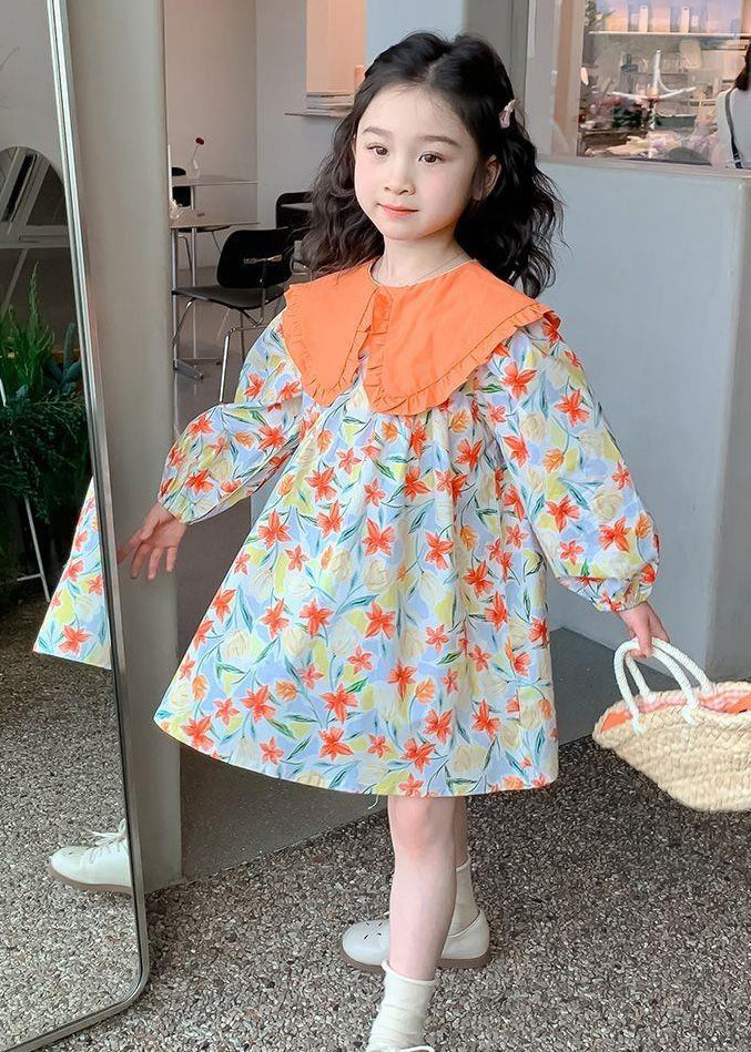 Stylish Purple Peter Pan Collar Print Long Dresses Long Sleeve Ss1058