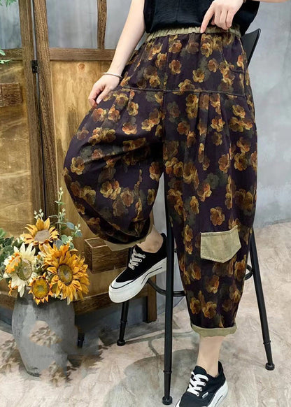 Stylish Purple Print Linen Harem Pants Summer Tq1034