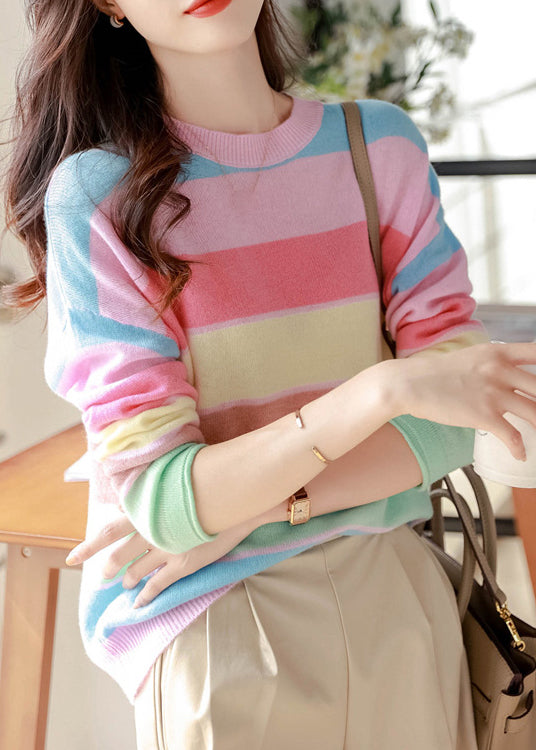 Stylish Rainbow O Neck Cozy Knit Sweaters Fall Qx030