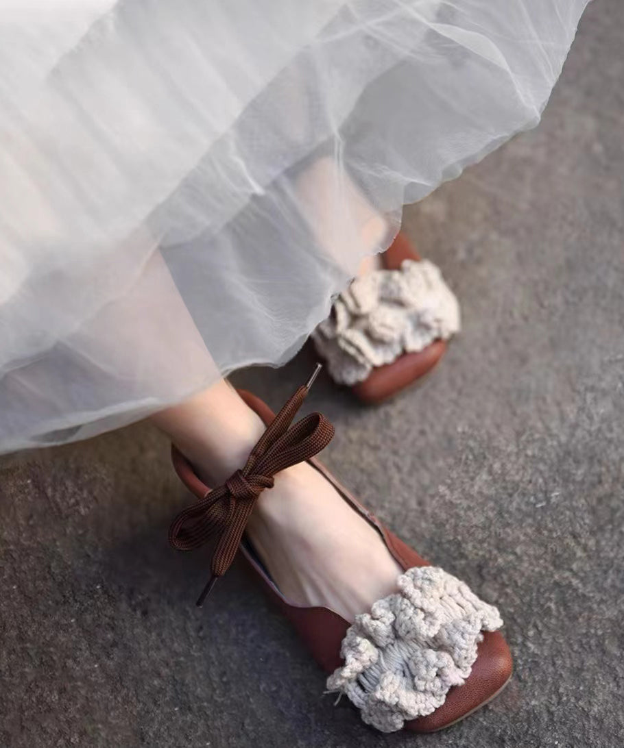 Stylish Red Lace Up Genuine Leather Sheepskin Flats Shoes Rt1032