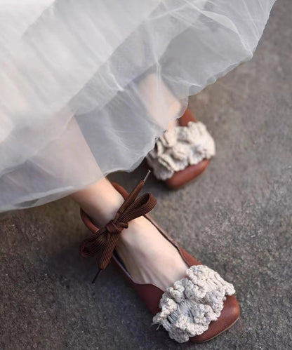 Stylish Red Lace Up Genuine Leather Sheepskin Flats Shoes Rt1032