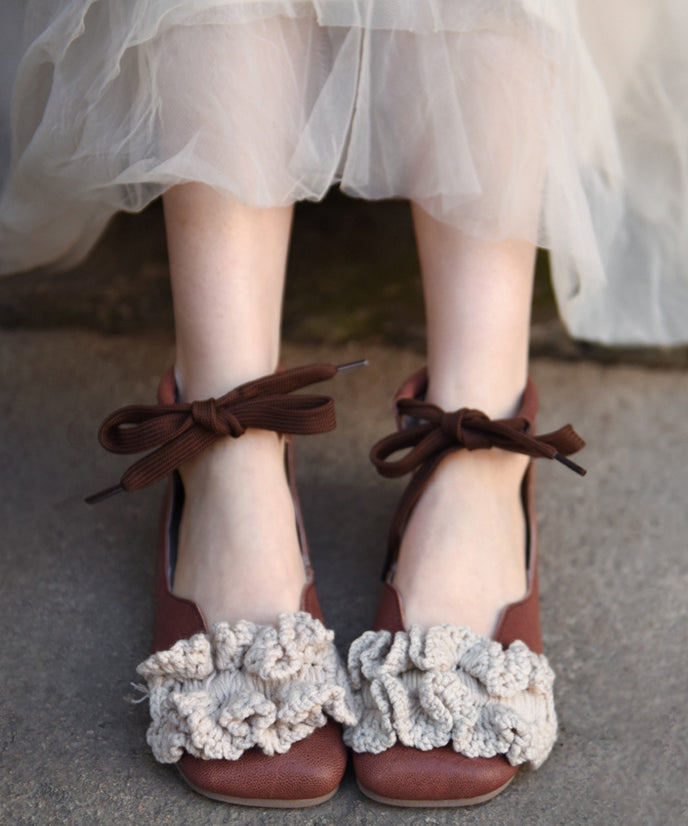 Stylish Red Lace Up Genuine Leather Sheepskin Flats Shoes Rt1032