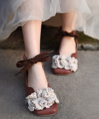 Stylish Red Lace Up Genuine Leather Sheepskin Flats Shoes Rt1032