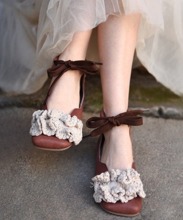 Stylish Red Lace Up Genuine Leather Sheepskin Flats Shoes Rt1032