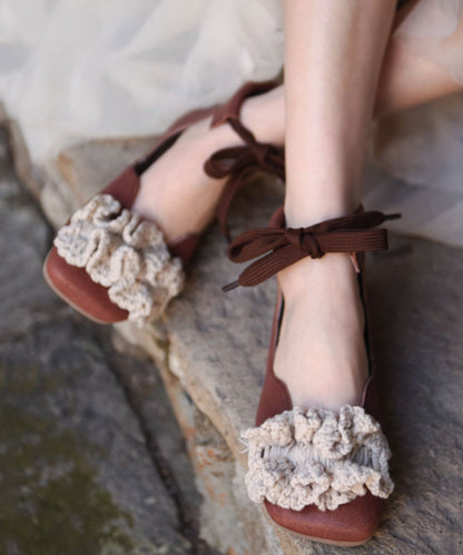 Stylish Red Lace Up Genuine Leather Sheepskin Flats Shoes Rt1032