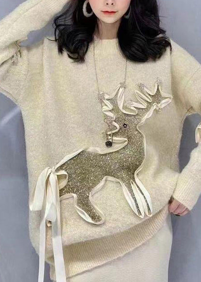 Stylish Red O Neck Patch Loose Knit Sweaters Spring Tn019