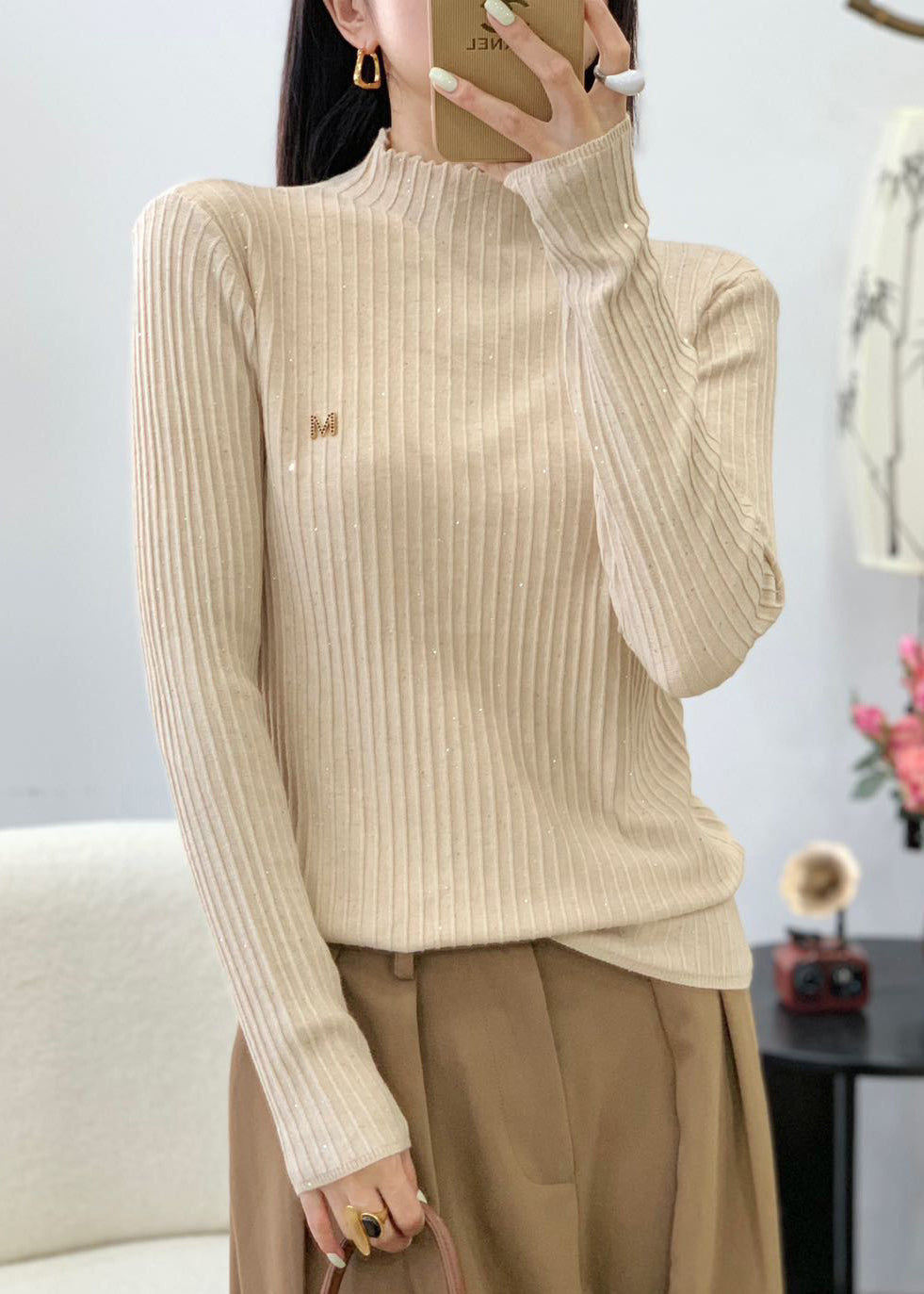 Stylish Red O Neck Sequins Wool Knit Sweater Fall Qc026