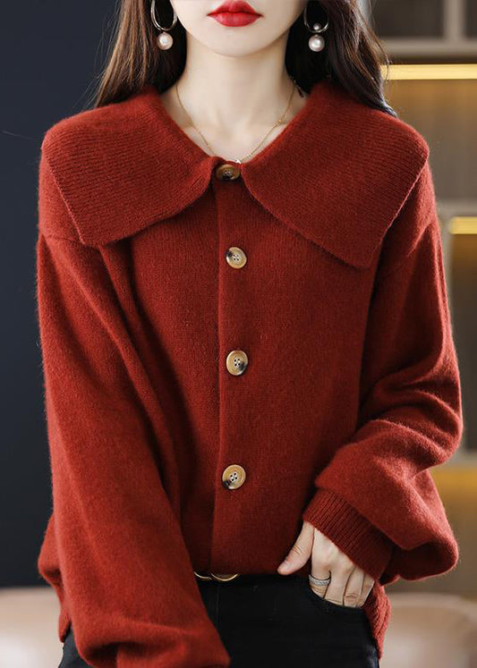 Stylish Red Peter Pan Collar Button Knit Cardigan Fall Qi048