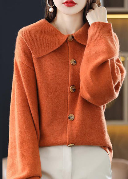 Stylish Red Peter Pan Collar Button Knit Cardigan Fall Qi048